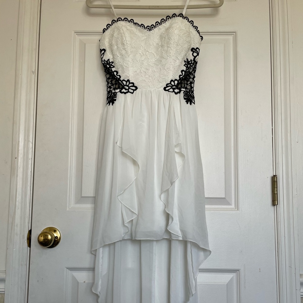 Black and white high low lace dress